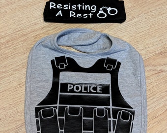 BABY POLICE SET- Police Vest Bib & Resisting A Rest Hat