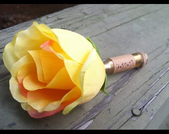 Rose Bullet Casing Boutonniere With Custom Label or Lace Wedding . Groom . Groomsmen . Hunting . Army . Police . Camo . Military