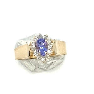 Stunning Tanzanite and Diamond Halo 14K Yellow Gold Ring Size 6 3/4 FREE SHIPPING! #PEARTZ-GR9