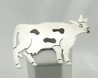 Get Your Mooove On Baby!  Vintage Sterling Silver and Enamel Holstein Dairy Cow Brooch/Pin FREE SHIPPING #DAIRYCOW-BR3