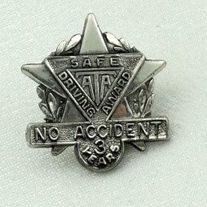 Vintage ATA 3 Year Safe Driving Sterling Silver Screw Back Lapel Pin FREE SHIPPING!  #ATA3-PN1