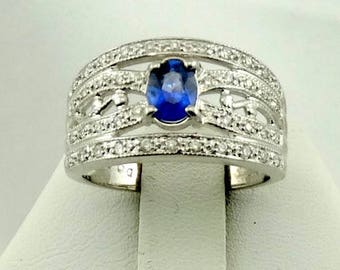 Stunning 1/2 Carat Royal Blue Ceylon Sapphire and Diamonds In A 18K White Gold Ring Size 7 FREE SHIPPING! #18KCTL-GR3