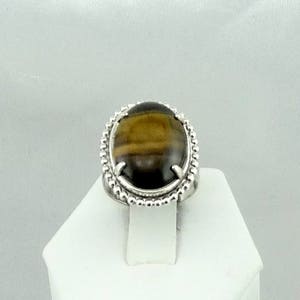Beautiful Decorative Vintage Sterling Silver Yellow Tiger Eye Cabochon Ring Size 6 1/4 FREE SHIPPING! #TIGER-SR4