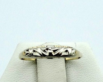Simple 14K White and Yellow Gold 1940's Vintage Decorative Wedding Band Size 6 1/2 FREE SHIPPING! #14KDB675-B1