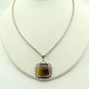 Beautiful Tiger&#39;s Eye Sterling Silver Pendant FREE SHIPPING!  18&quot; Sterling Silver Chain Included! #TIGER-SPC8