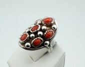 Vintage Signed quot B KOUCHINE quot Coral and Sterling Silver Ring Southwest Native American Collectable FREE SHIPPING CORAL7X-SR2