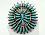 Hand Signed Vincent Lakitew quot Zuni Artisan Vintage Turquoise Needlepoint Cluster Sterling Silver Broach Pendant FREE SHIPPING ZUNI6-BR6