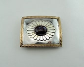 Collectable Signed Verdy Jake Navajo Artisan Sterling Silver and Gold with Plume Agate Cabochon Belt Buckle FREE SHIPPING JAKE-BK1