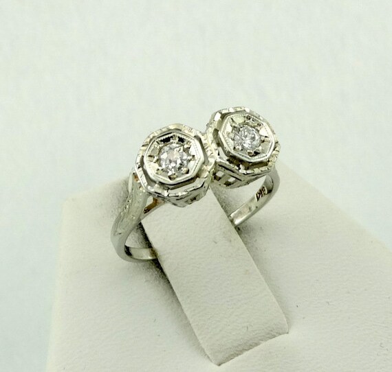 Stunning Antique Edwardian Era 2 Diamond Vintage … - image 3