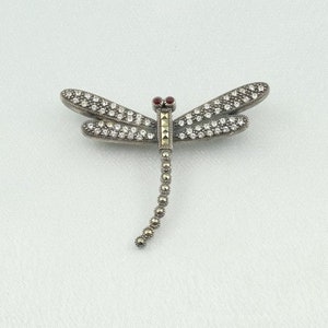Darling Retro Art Deco Dragonfly In Sterling Silver Brooch With Marcasites And Faceted Glass FREE SHIPPING! #DRAGONFLY-BR9