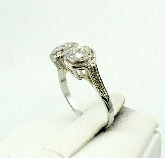 Stunning Antique Edwardian Era 2 Diamond Vintage … - image 4