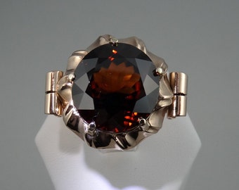 Stunning Vintage 1800&#39;s 28 Carat Natural Hyacinth Zircon 14K Gold Ring! Size 7 FREE SHIPPING!  #HYAZ-GR2