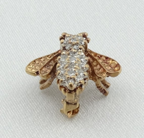 Dazzling 14K Yellow Gold Bee Brooch With Fine Dia… - image 2
