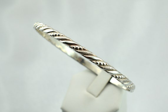 Unique Vintage Thin Twist Pattern Solid Sterling … - image 4
