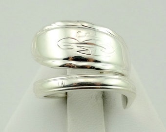 Real Gorham Vintage Decorative Sterling Silver Spoon Ring with Initial "MBF" Adjustable Size Free Shipping! #MBF3-SR13