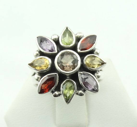 Beautiful Large Multiple Color Gemstone Flower In… - image 1