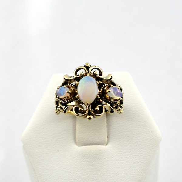 Beautiful Ethiopian Opals in a Gorgeous Vintage 10K Yellow Gold Ring Size 7 FREE SHIPPING! #SKAL-GR7