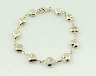 Darling Little Hollow Hearts Sterling Silver Link Bracelet 7 3/4 Inch FREE SHIPPING! #HEARTS6-LB6