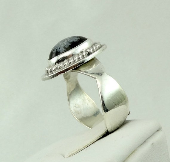 Unique Snowflake Obsidian Cabochon in a Vintage S… - image 5