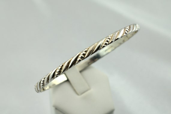 Unique Vintage Thin Twist Pattern Solid Sterling … - image 3