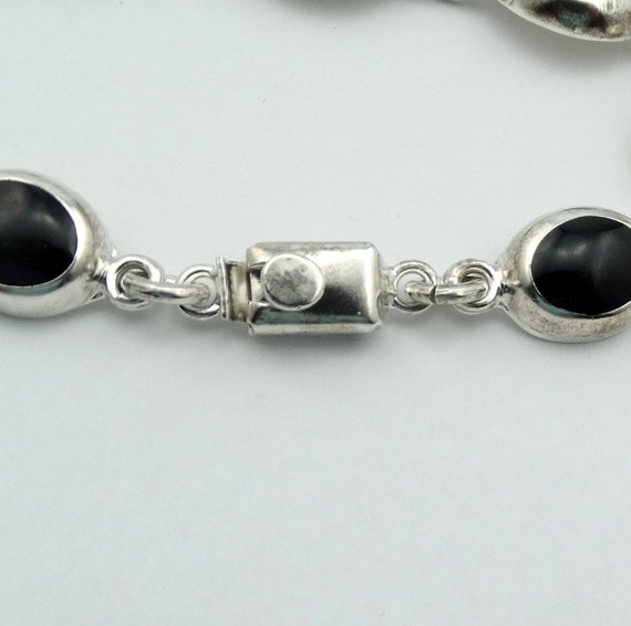 Vintage Sterling Silver Black Onyx Link Bracelet … - image 4