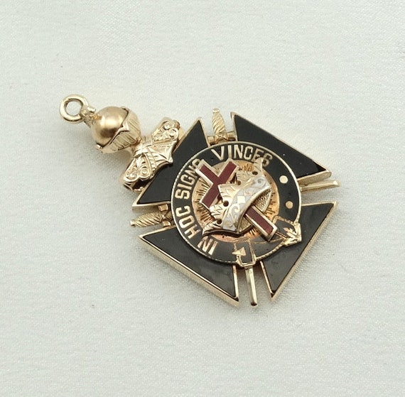 Vintage Masonic Knight Templar Watch Fob 10K Gold… - image 4