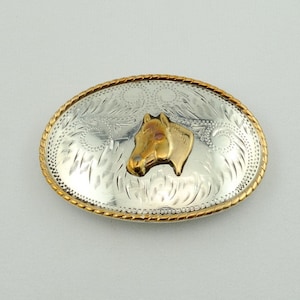 Vintage Sterling Silver Engraved Belt Buckle With Gold Colored Horse And Rope Detail FREE SHIPPING! #COM-BK1