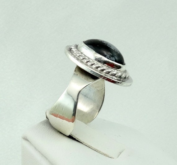 Unique Snowflake Obsidian Cabochon in a Vintage S… - image 4