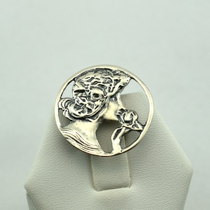 Unique Vintage Hand Made Sterling Silver Profile Of A Woman Brooch/Pendant FREE SHIPPING! #SMLRS-BR5