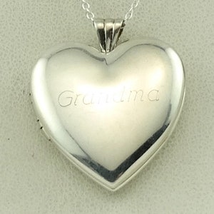 Engraved &quot;Grandma&quot; and &quot;Corrine&quot; Sterling Silver Heart Shaped Locket FREE SHIPPING 18&quot; Sterling Silver Chain Included #GRANDMA-LKT1