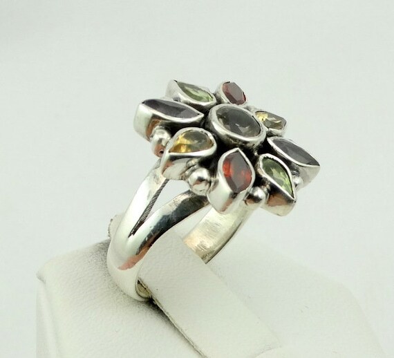 Beautiful Large Multiple Color Gemstone Flower In… - image 3