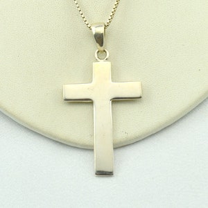 Large Simple Sterling Silver Cross Pendant With 20&quot; Sterling Silver Chain! FREE SHIPPING #178X-XP2