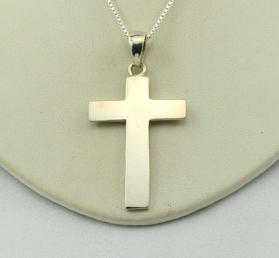 Large Simple Sterling Silver Cross Pendant With 3… - image 1