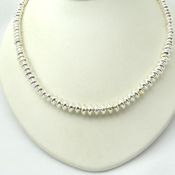 Beautiful Vintage 23 Inch Sterling Silver Hollow Saucer Shaped Bead Necklace FREE SHIPPING! #SAUCER-BN3