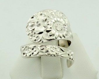 Gorgeous Floral Pattern Real Vintage Hand Made Sterling Silver Spoon Ring Size 7 3/4 FREE SHIPPING! #FLWR734-B9-SPR2