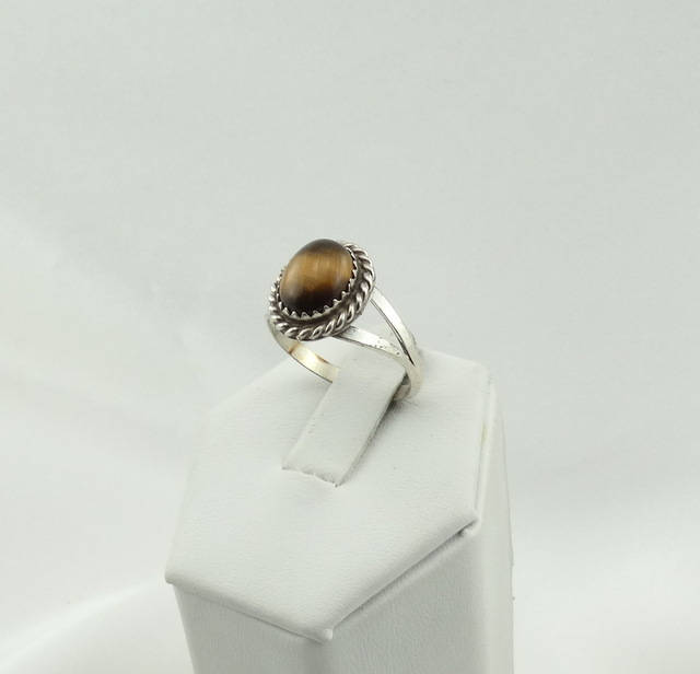 Simple Vintage Sterling Silver Tiger's Eye Ring Size 8 1/4