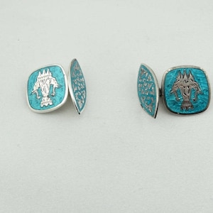 Vintage ALEXCO Blue Enamel and Sterling Silver Designer Cufflinks. Free Shipping! #ALEXCO-CL