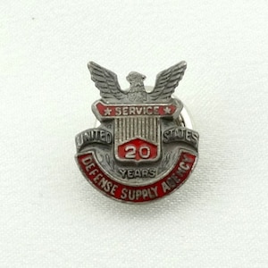 United States Defense Supply Agency 20 Year Service Pin Antique Enamel and Sterling Silver Screw Back FREE SHIPPING #DEFENSE-PN1