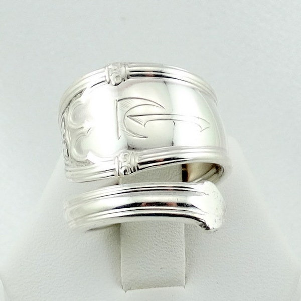 Engraved Initial "P" Real Vintage Hand Made Sterling Silver Adjustable Size Spoon Ring FREE SHIPPING! #9P7.5-SR13