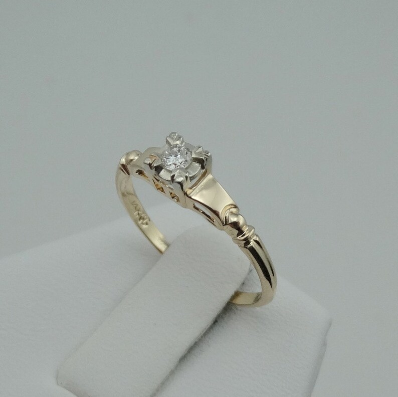 Vintage Diamond and 14K Yellow Gold Promise Ring Size 6 1/4 Etsy