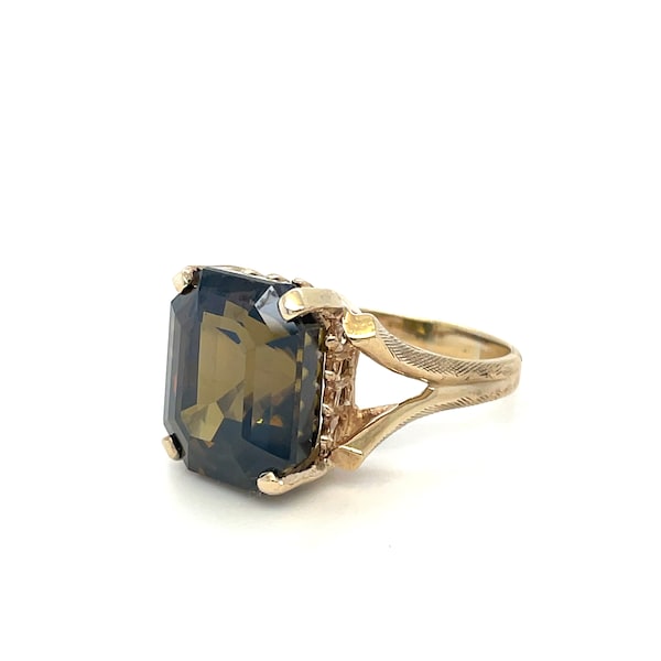 Brilliant 21.4 Carat Natural Honey Brown Zircon 10K Yellow Gold Ring Size 7 1/2 FREE SHIPPING! #HNZIRC-GR3