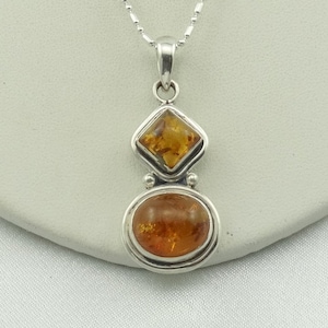 Beautiful Vintage Amber Cabochons In A Sterling Silver Designer Pendant FREE SHIPPING! 22&quot; Sterling Silver Chain Included! #2AMBER-SPC20
