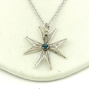 Unique Blue Glass and Sterling Silver Maltese Cross Pendant. FREE SHIPPING! 18 Inch Sterling Silver Chain Included!  #BMALTESE-XP2