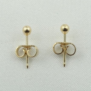 14K 3.0mm Vintage Ball Sphere Classic Stud Earrings Yellow