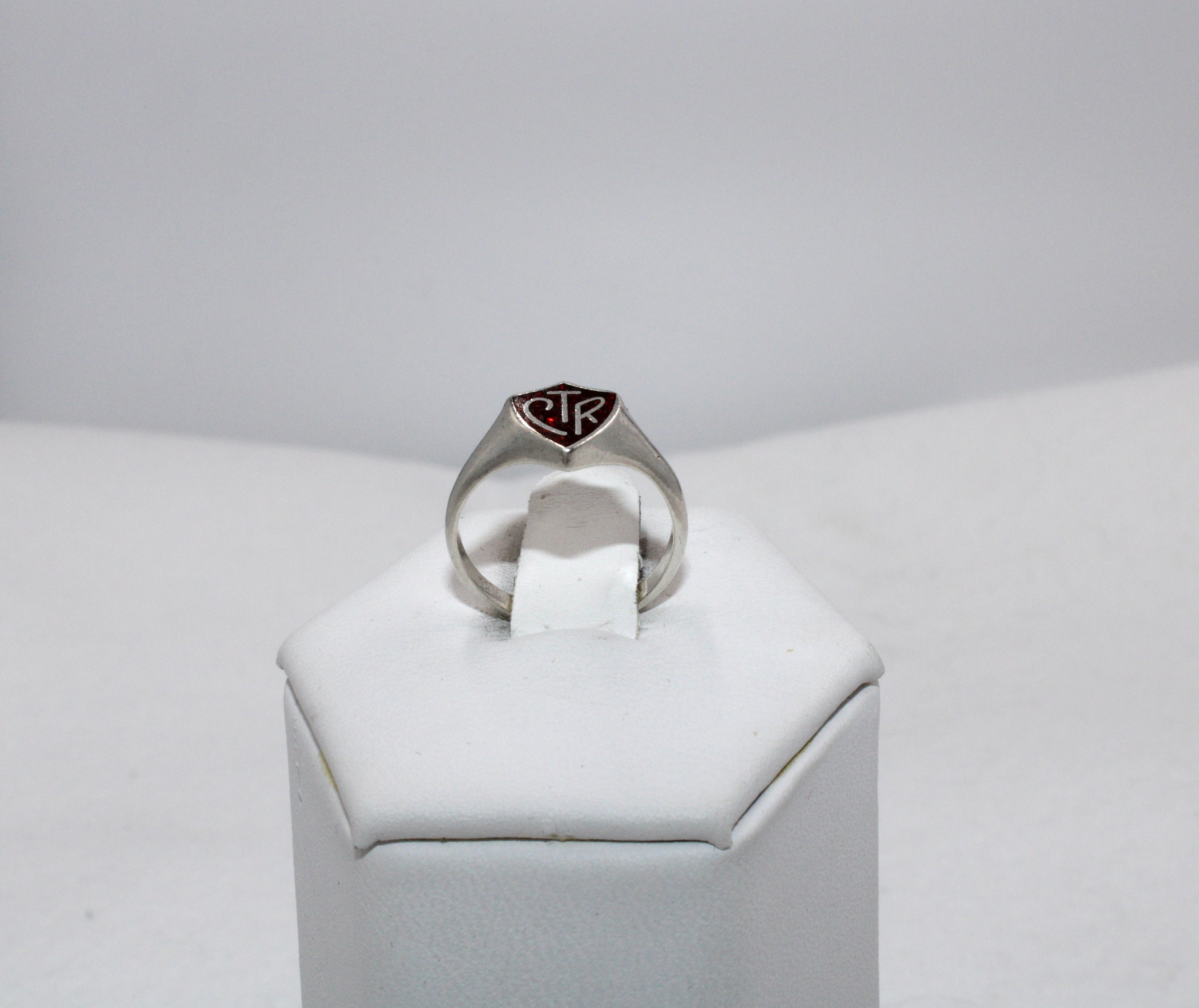 Vintage Sparkly Red CTR Sterling Silver Signet Ring FREE