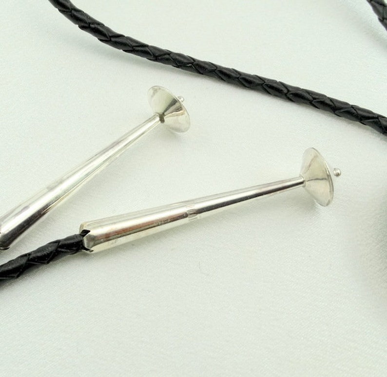 #NAD-ELP1 Native American Design Sterling Silver and Braided Leather Bolo Tie FREE SHIPPING