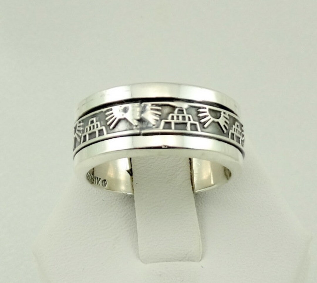 Aztec Design Vintage Sterling Silver Spinner Ring/band Size 10 FREE ...