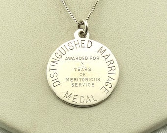 Distinguished Marriage Medal! Seit 3 Jahren !!! Sterling Silber Anhänger kostenloser Versand!  19 Zoll Sterling Silber Kette enthalten! #MARRAIGE-SPC2