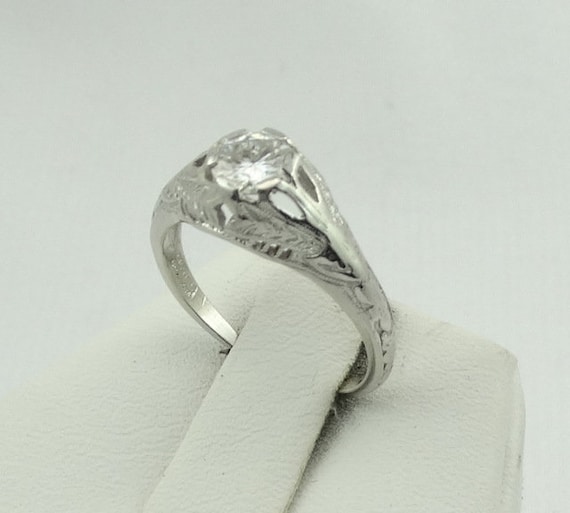 Stunning Victorian Era Platinum Ring With A .42 C… - image 2