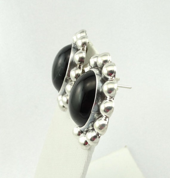 Black Onyx Cabochon Sterling Silver Earrings 0.9-4.7 Grams